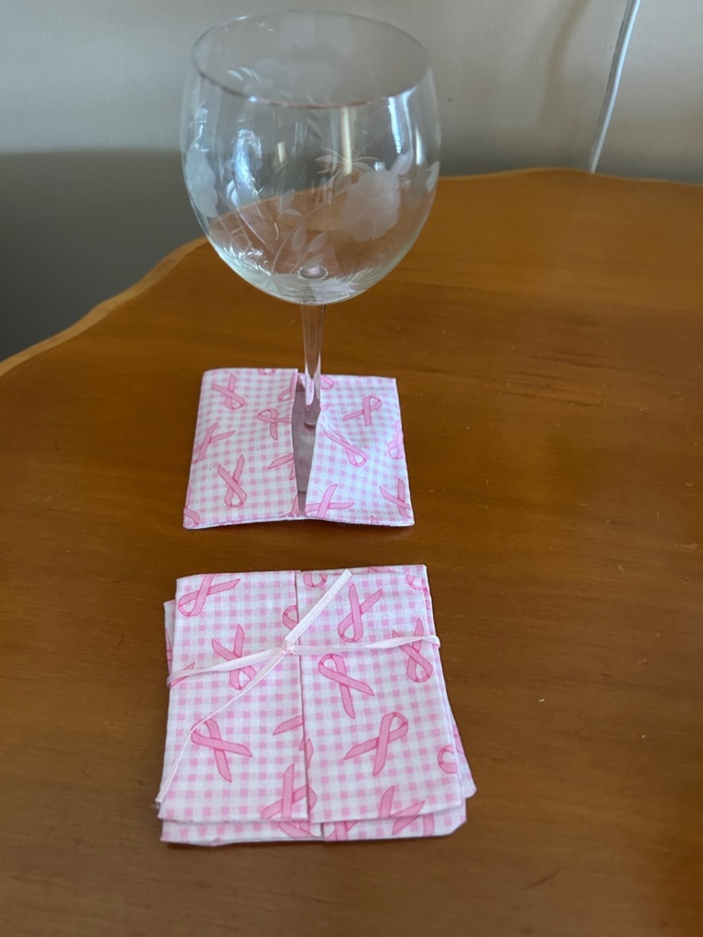 Pink Ribbon Fabric Coasters Set - Breast Cancer Awareness